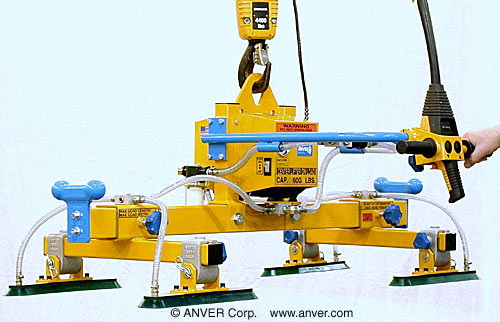 ANVER Four Pad Electric Powered Vacuum Lifter with Oval Vacuum Cups for Lifting Steel Sheets 8 ft x 5 ft (2.4 m x 1.5 m) up to 600 lb (272 kg)